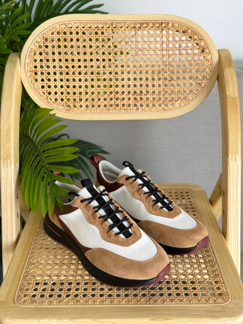 Brown Suede White Mesh Men's Sneakers