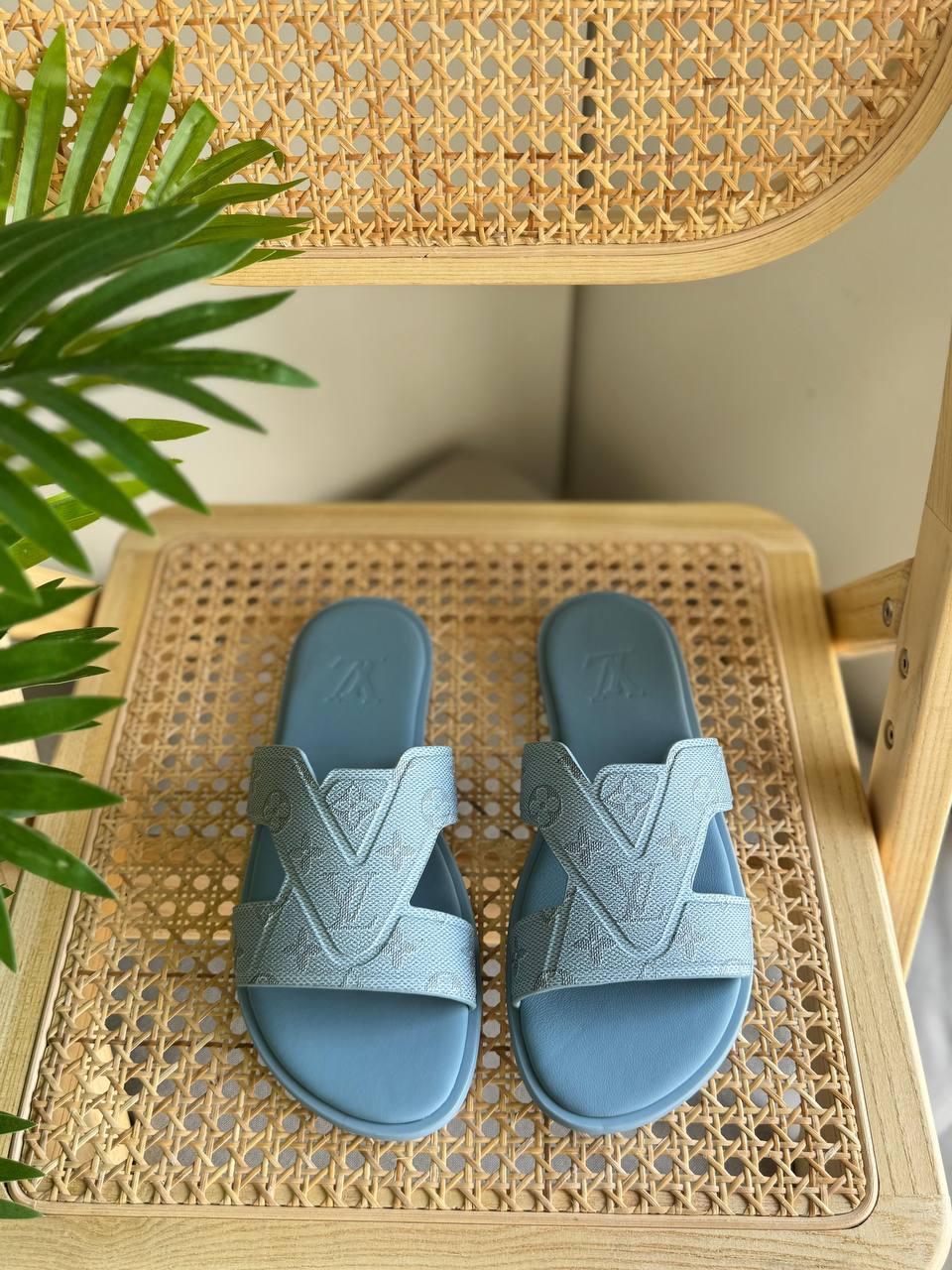 Louis Vuitton Sky Blue Monogram Slides