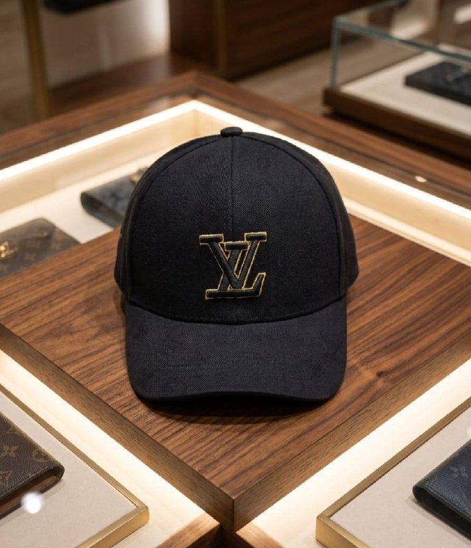 كاب لويس فيتون أسود بشعار LV ذهبي
